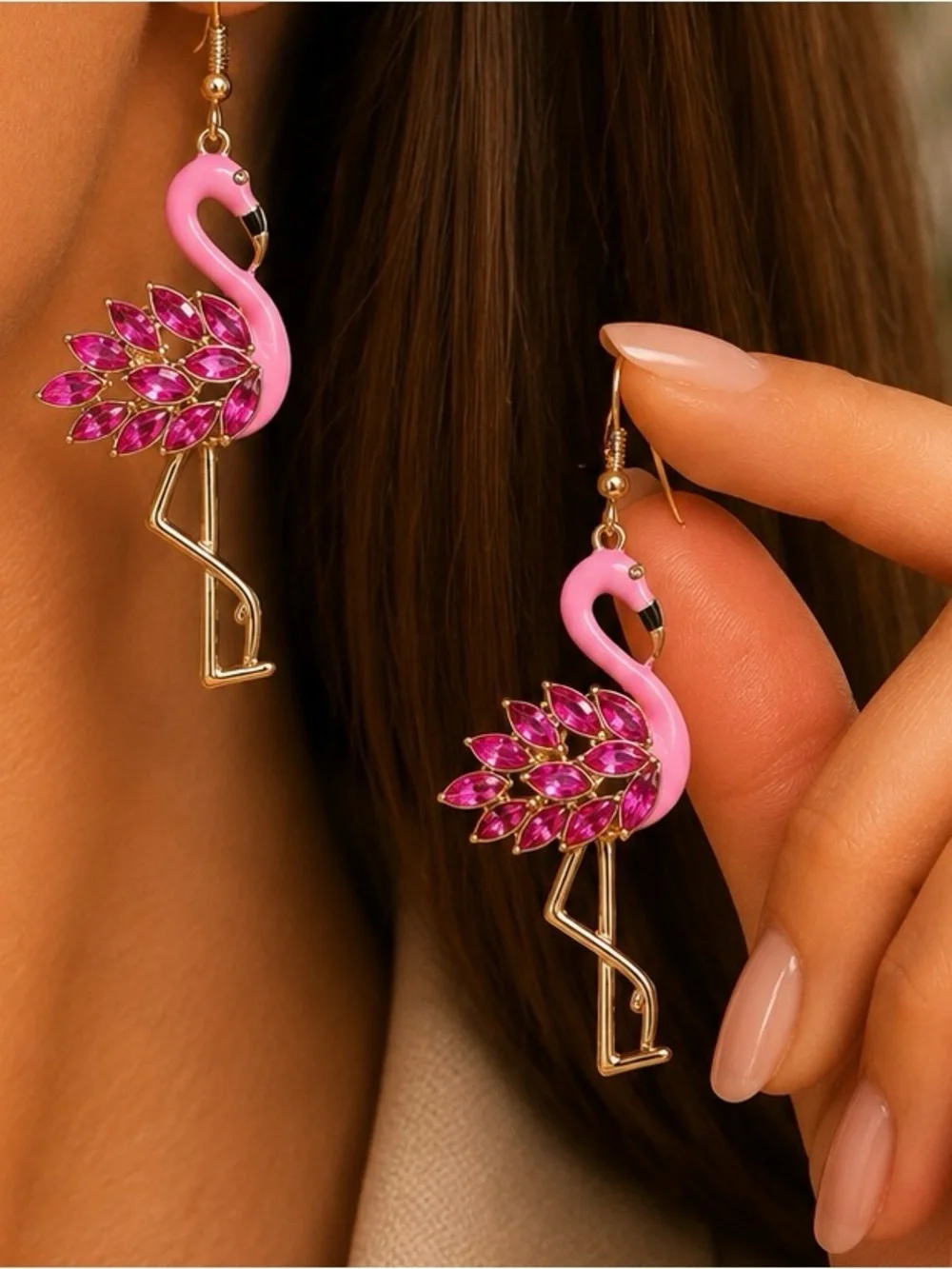 Pink Flamingo Crystal Drop Earrings
